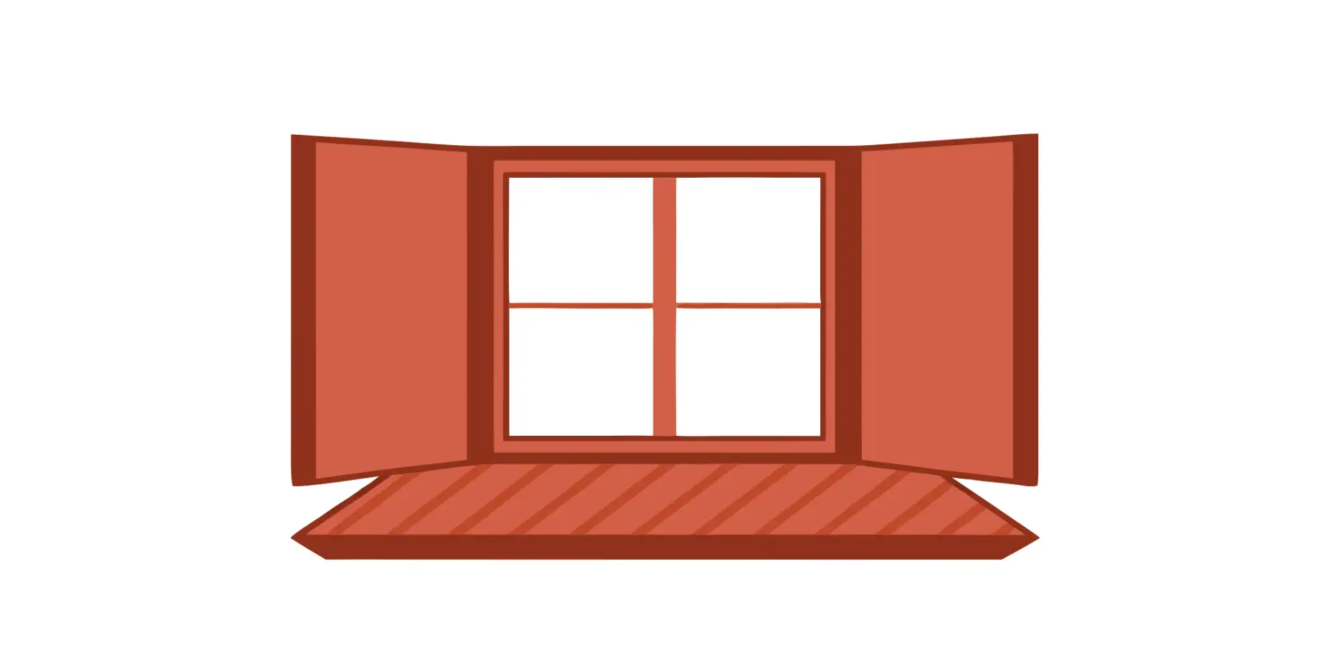 A cartoon window with open shutters, a key factor in the average cost to replace windows.