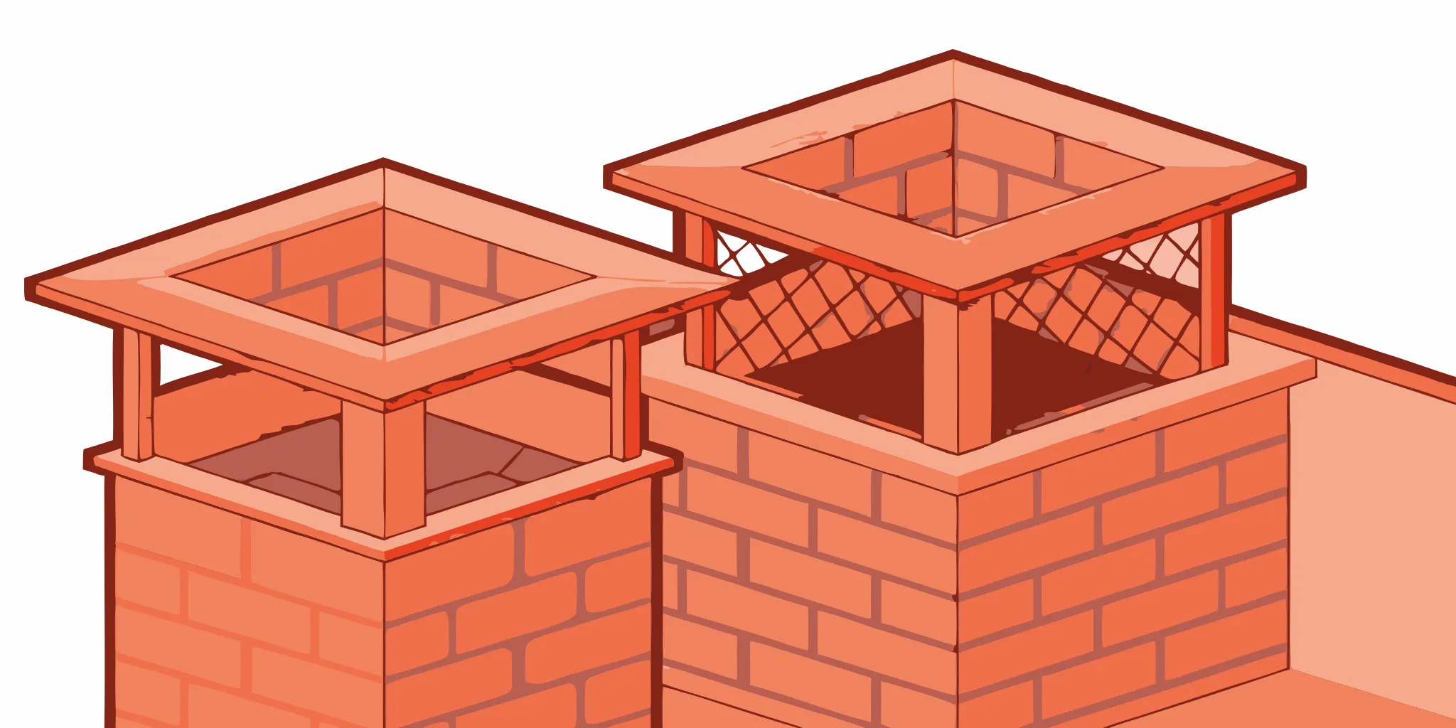 A concrete chimney crown on a brick chimney protecting the structure from water damage.