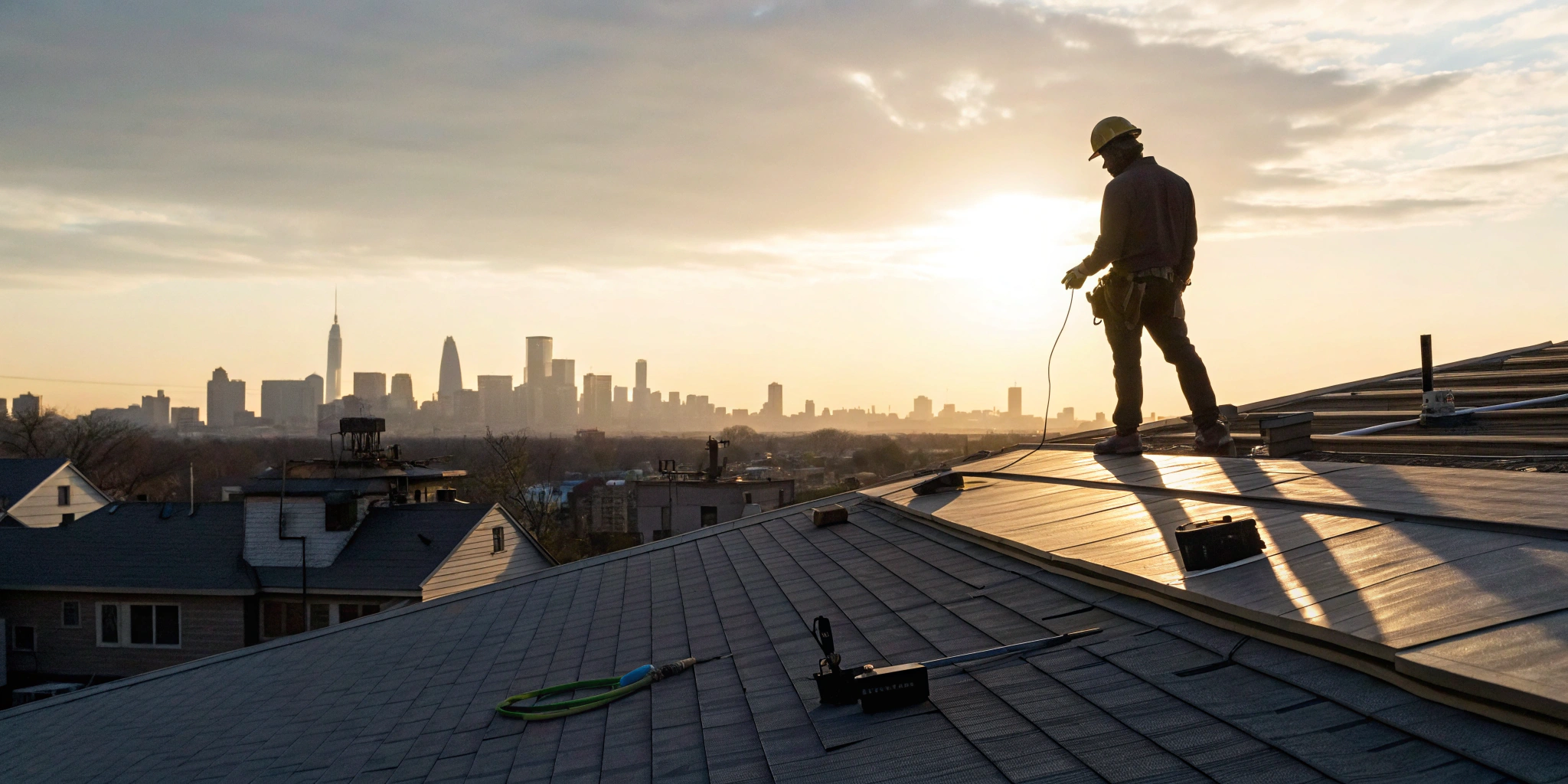 A professional completing a commercial roof repair on a large building.