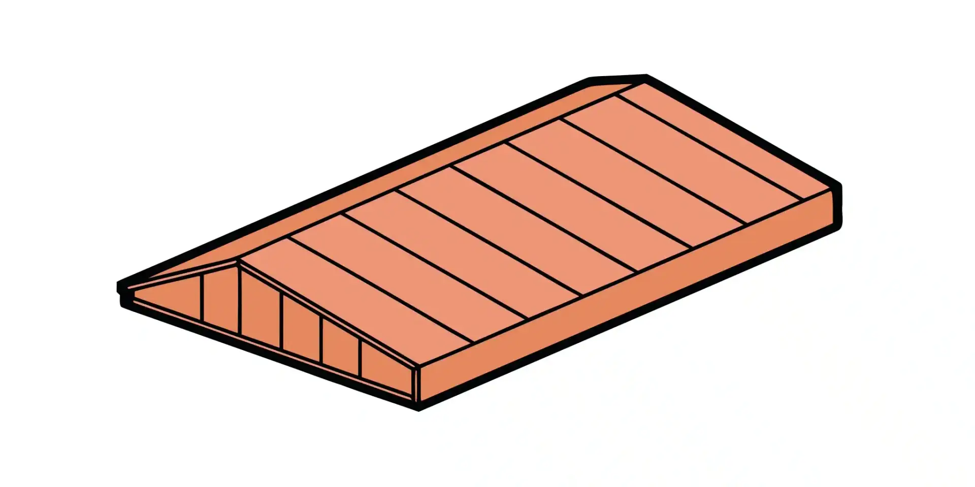 Commercial sheet metal roofing system with sloped metal panels.