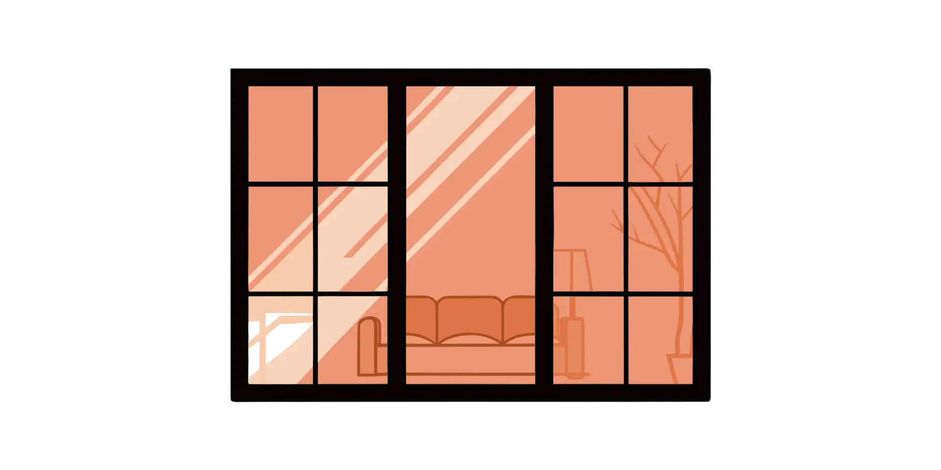 ENERGY STAR certified windows with black frames showing a cozy, energy-efficient living room.