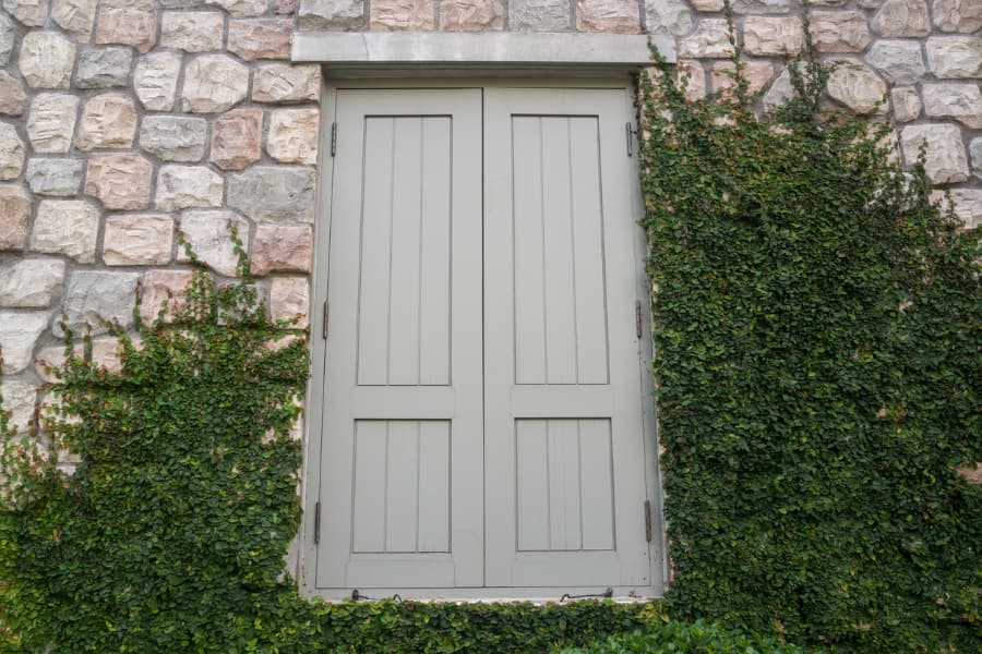 Stone veneer siding surrounding a door