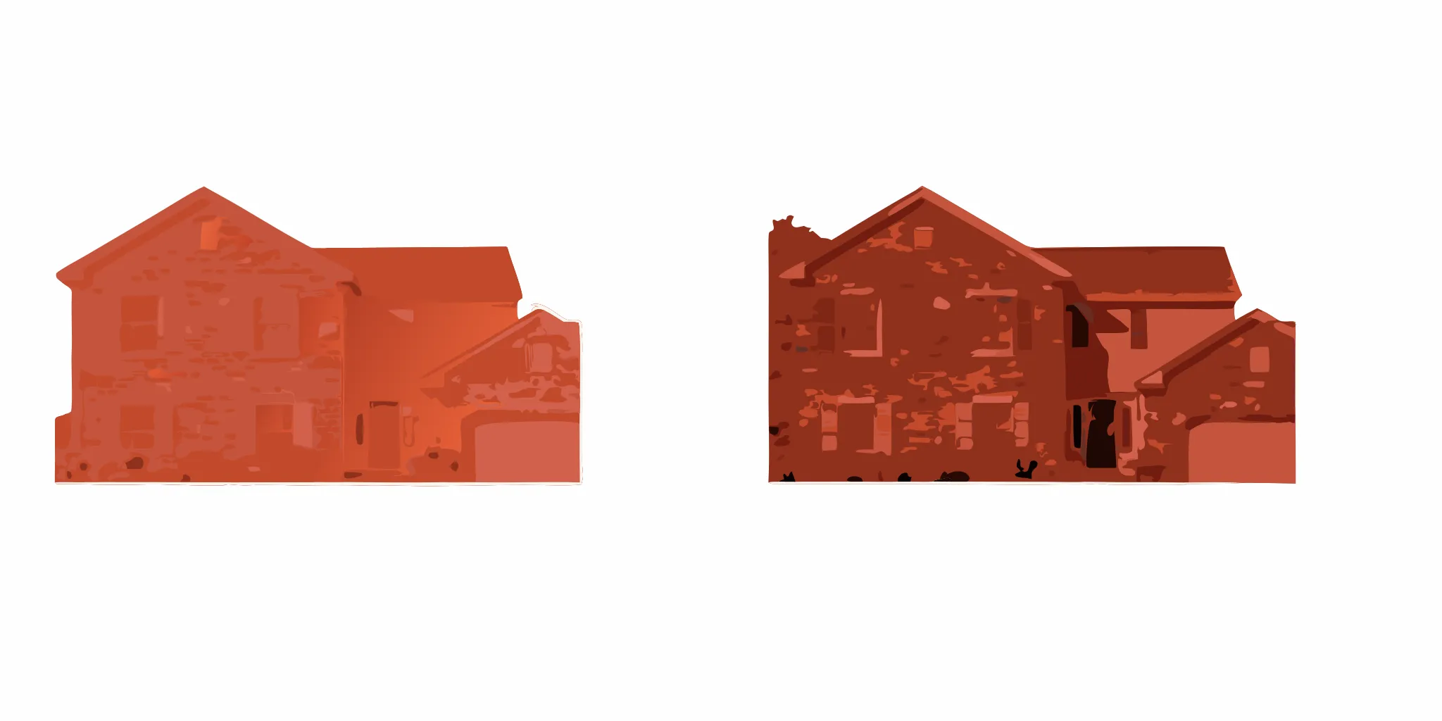 Split view of two New Jersey homes with stone veneer and faux stone panel exterior finishes