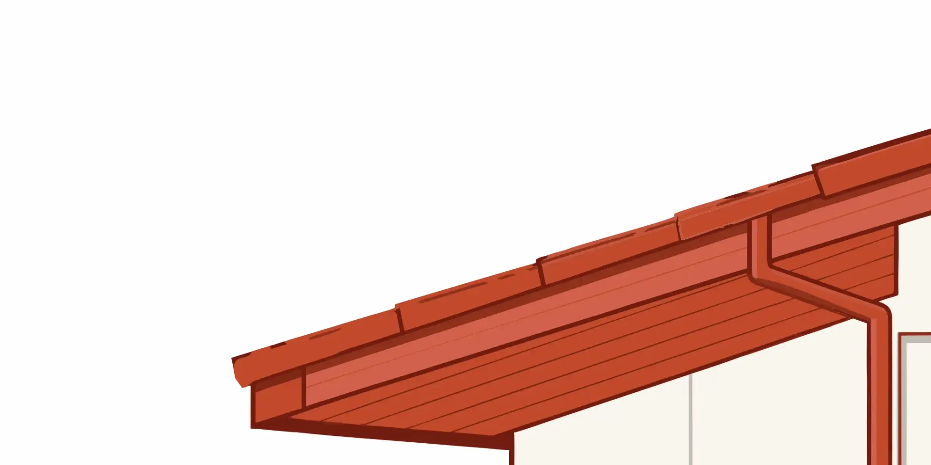 Red gutters on a house, a key factor in calculating gutter replacement cost.