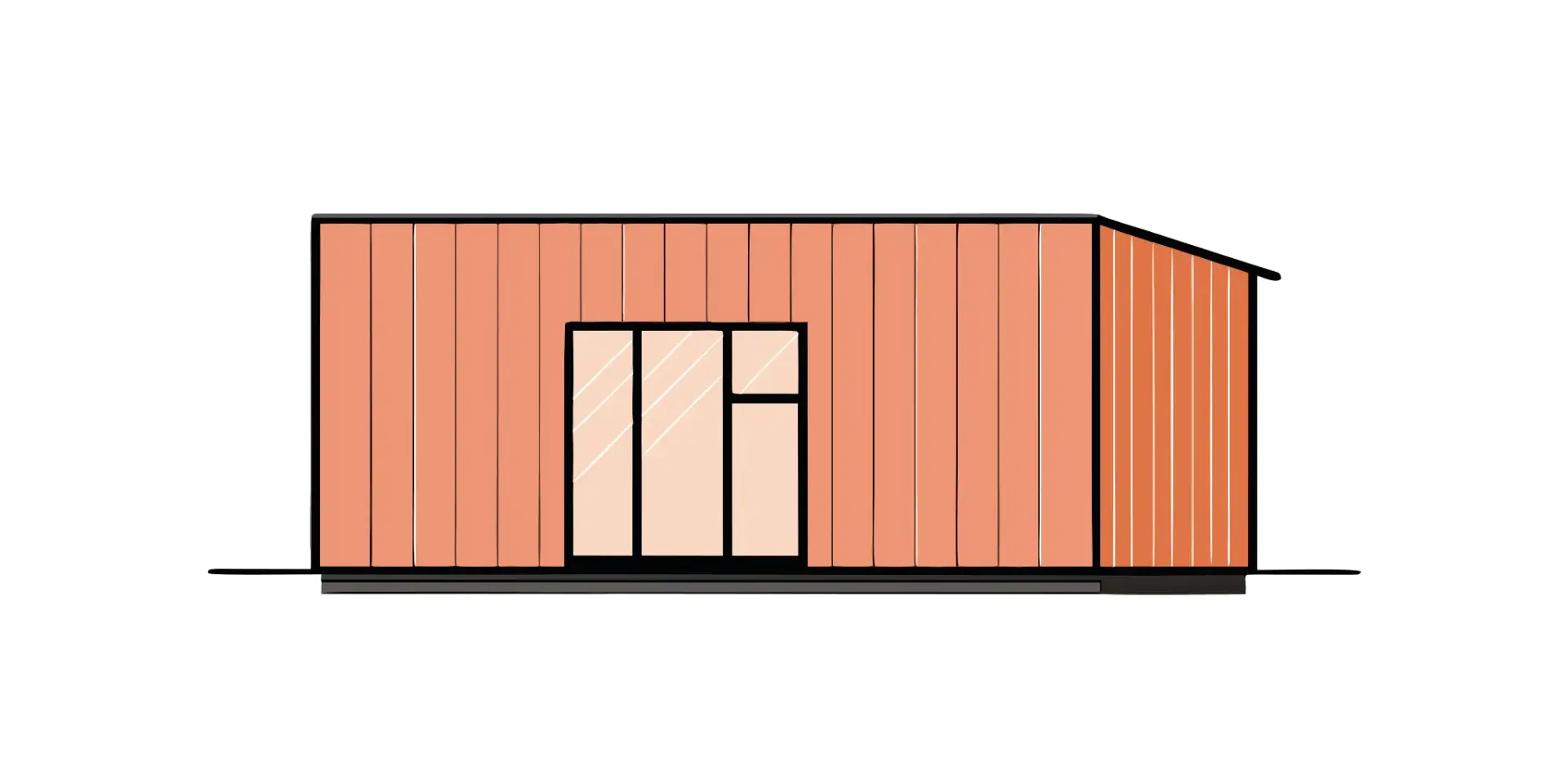 Modern home with warm-colored vertical Hardie panel siding and large windows.