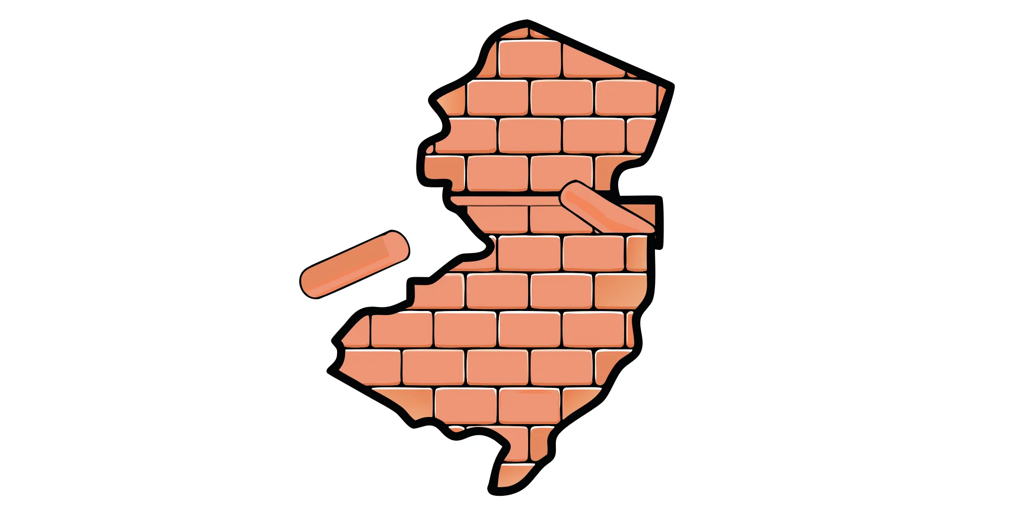 Close up of a historic brick wall in New Jersey showing cracked mortar joints and aging brick faces requiring professional restoration