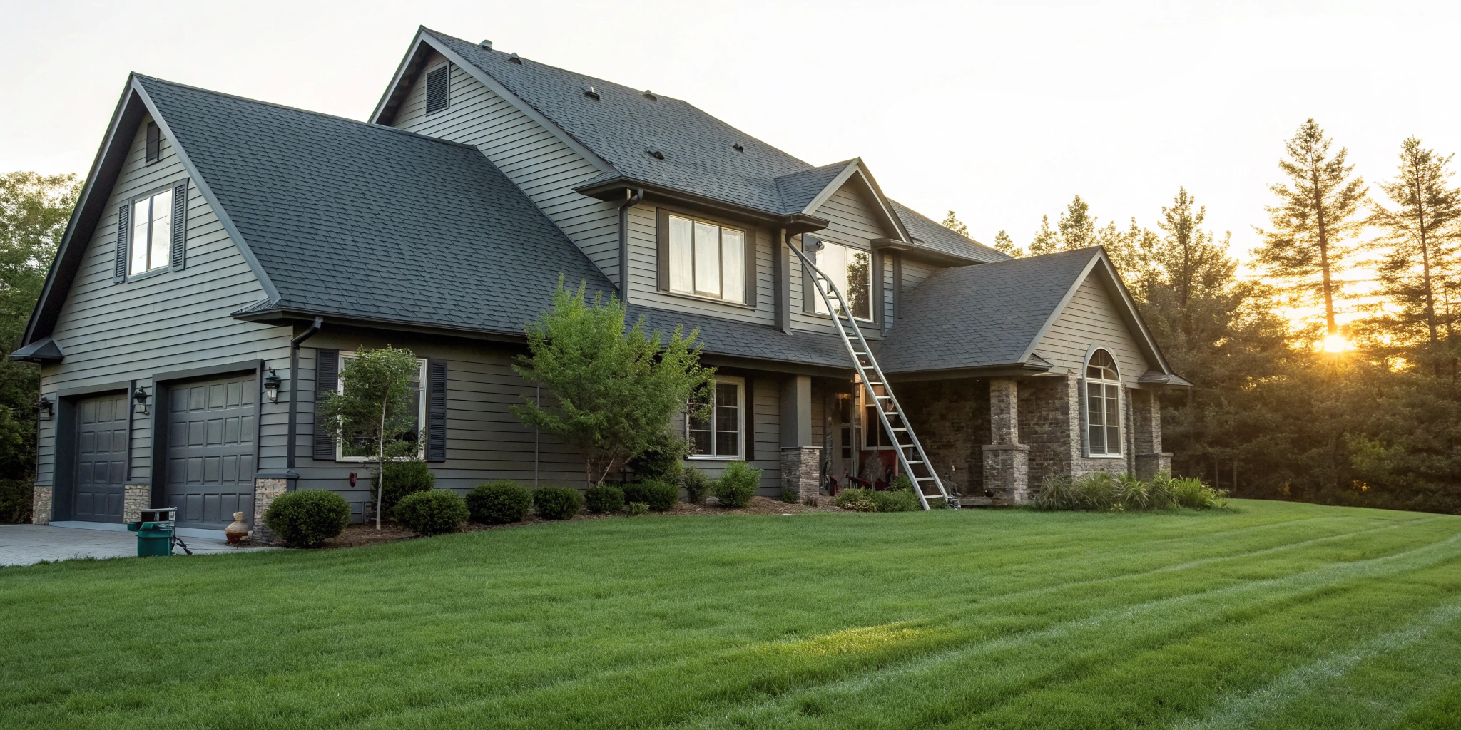 Modern home with new roofing and siding.
