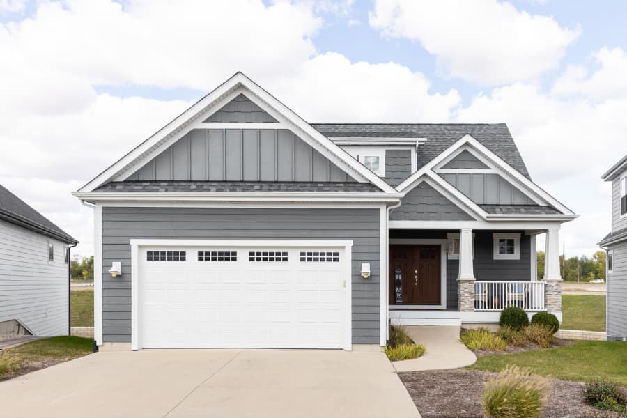 Residential property with popular gray siding color